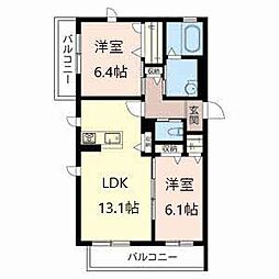ハニーグラン 2LDKの間取図画像