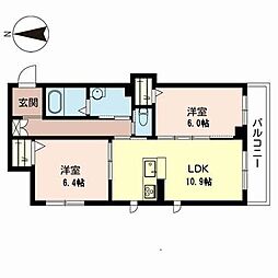 カインドネスモア.2 2LDKの間取図画像