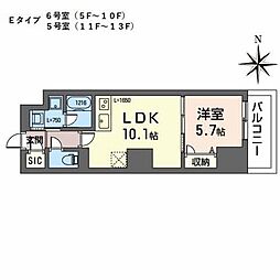 プラシーデンス本町 1LDKの間取図画像