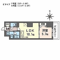 プラシーデンス本町 1LDKの間取図画像