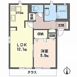 グリーンヴィレッジD棟 1LDKの間取図画像