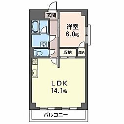 ベルパ−ク富松 0201 2階1LDKの間取り