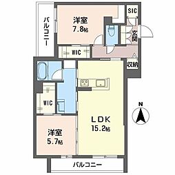 ロンシェ武庫之荘 2LDKの間取図画像