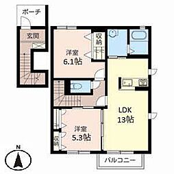 ウエストサイドA 2LDKの間取図画像