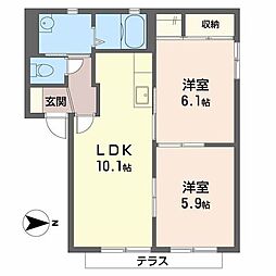 バリュージュ瓜破B棟 2LDKの間取図画像