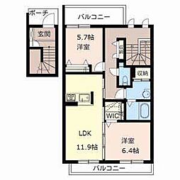 カーサガリレA 2LDKの間取図画像