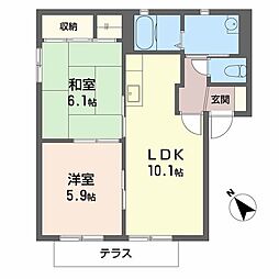 リビエール綾園壱番館 2LDKの間取図画像