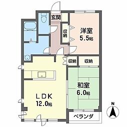 シャルム皇子山 2LDKの間取図画像