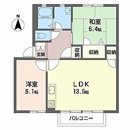 エリオ鹿の子台Ａ 2階2LDKの間取り