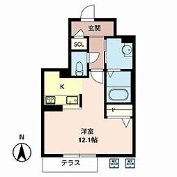 あやべグンゼタウングラン・ブルーQ棟 ワンルームの間取図画像