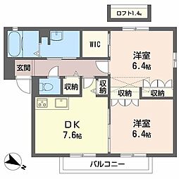 シャーメゾン田川北B棟 2DKの間取図画像