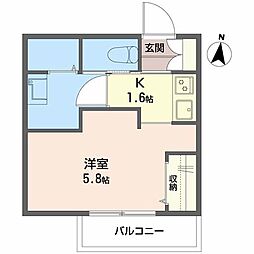 ル・クレール岡町A棟 1Kの間取図画像