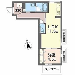 シャーメゾングランベアー 0205 2階1LDKの間取り