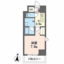 ロイヤルパークヒルズうめきた 6階1Kの間取り