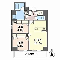 アミコート　瓦屋町 7階2LDKの間取り