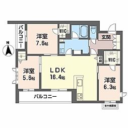 フレシア天王寺 2階3LDKの間取り