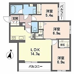 シャーメゾン　爽 2階3LDKの間取り