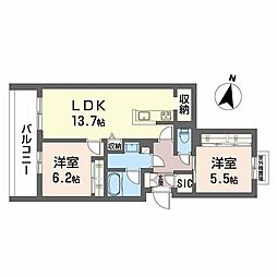 シャーメゾン　爽 2階2LDKの間取り