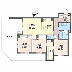 アルテーヌ浜寺元町 3LDKの間取図画像