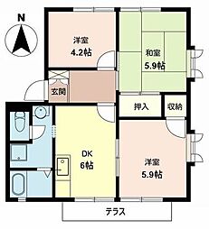 サンベルテ福田A棟 3DKの間取図画像