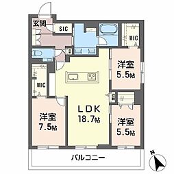 クレイエール 3LDKの間取図画像