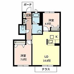 シャーメゾン下中島 1階2LDKの間取り