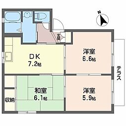 エクセレンス六十谷 3DKの間取図画像