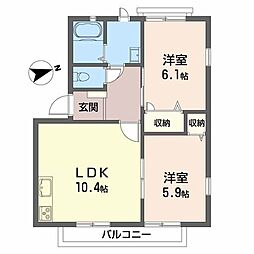 フローラ桜ケ丘A棟 2LDKの間取図画像