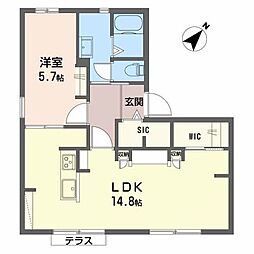 エスコートグリーンB棟 1LDKの間取図画像
