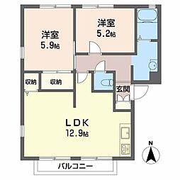 スカイヴィレッジM棟 2LDKの間取図画像