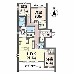 シークリサンス岡本 3LDKの間取図画像