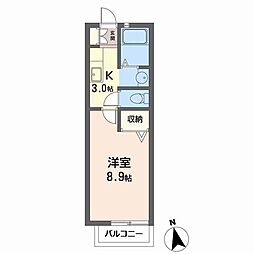 ノース・ヒル 2階1Kの間取り