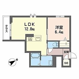 ヴィーエ 1階1LDKの間取り