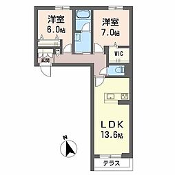 カーサ・ヴェルドール　子育てグリーン 1階2LDKの間取り