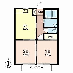 エストかわらまち 2DKの間取図画像