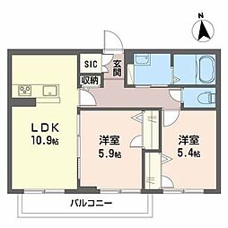 シャーメゾン境谷 2LDKの間取図画像