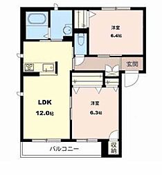 カームアングルB棟 2LDKの間取図画像