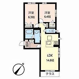 カーサK 2LDKの間取図画像