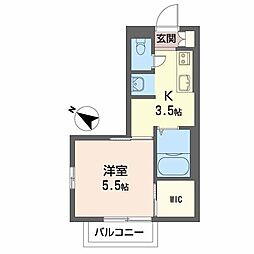 ラ・ピエール 1Kの間取図画像