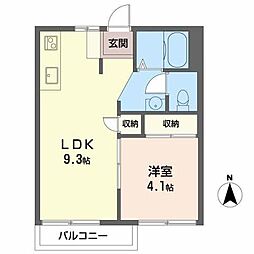 村田ハイツＢ 2階1LDKの間取り