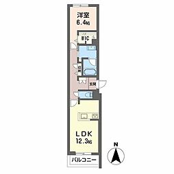 ディアメゾン南塚口 1LDKの間取図画像