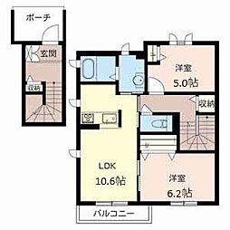 シャーメゾン水谷 2階2LDKの間取り