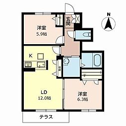 プロヌーブ小山 2LDKの間取図画像