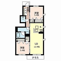 ラフィネ・フルール持子 2LDKの間取図画像