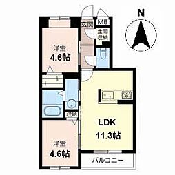 グランドシャーメゾン北花田サウスウィング 2LDKの間取図画像