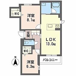 西宮市津門大箇町マンション 2LDKの間取図画像