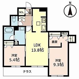 Terrace甲子園花園 2LDKの間取図画像
