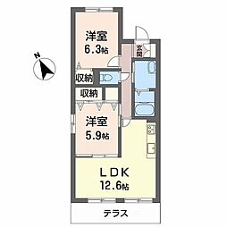 シャーメゾン杭全イースト 2LDKの間取図画像