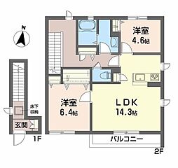 グランドールKENB棟 2LDKの間取図画像