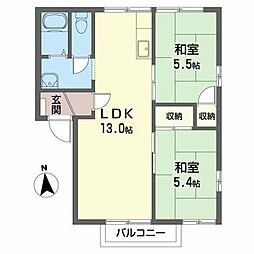 グリーンヒルズ鶴ケ丘A 2LDKの間取図画像